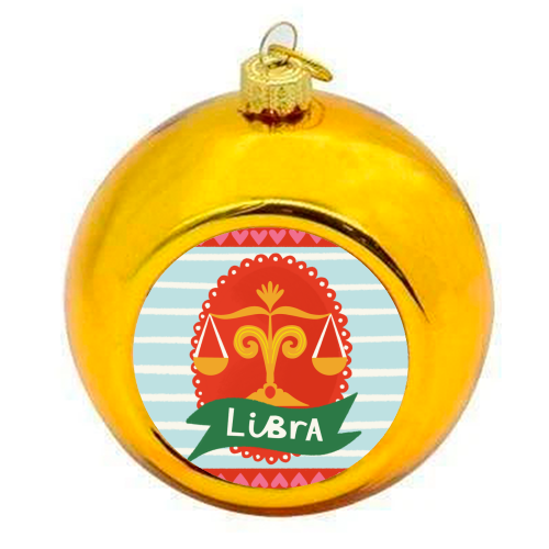 Libra Zodiac Design - colourful christmas bauble by AbiGoLucky