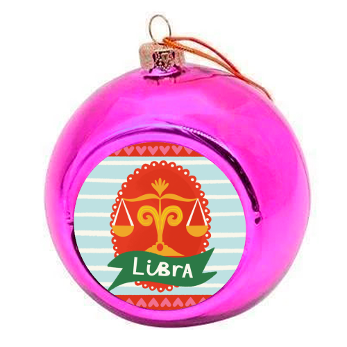 Libra Zodiac Design - colourful christmas bauble by AbiGoLucky