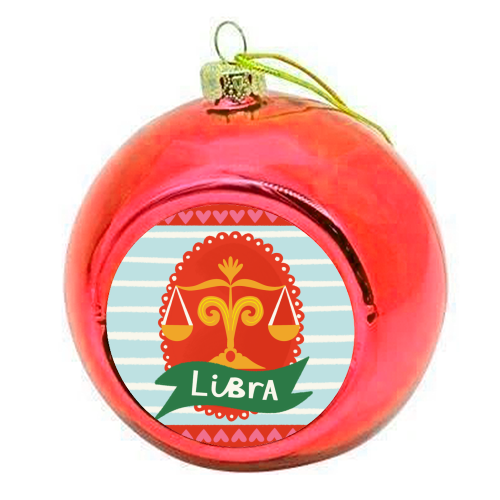 Libra Zodiac Design - colourful christmas bauble by AbiGoLucky