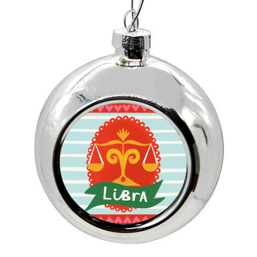 Libra Zodiac Design - colourful christmas bauble by AbiGoLucky