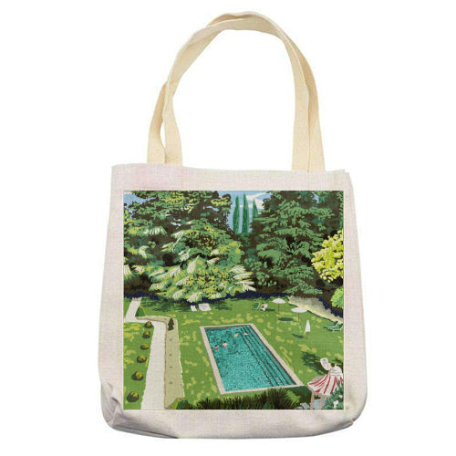Life's Better Poolside | Vacation Travel Holiday Resort Swim | Architecture Summer Landscape - printed canvas tote bag by Uma Prabhakar Gokhale