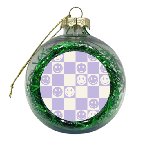 Lilac Smiley Check - xmas bauble by EZbie