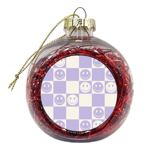 Lilac Smiley Check - xmas bauble by EZbie