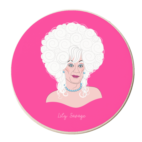 Lily Savage Drag Queen  Portrait (Pink Version) - personalised beer coaster by Adam Regester