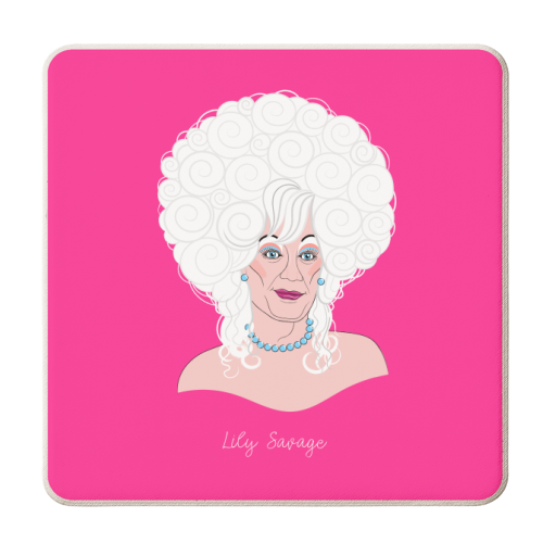 Lily Savage Drag Queen  Portrait (Pink Version) - personalised beer coaster by Adam Regester