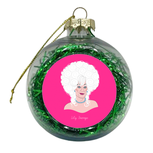 Lily Savage Drag Queen  Portrait (Pink Version) - xmas bauble by Adam Regester