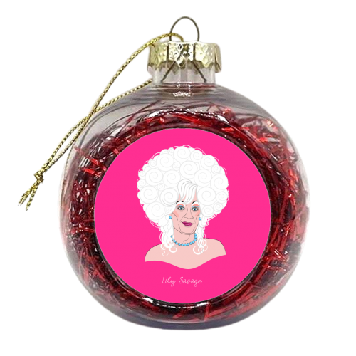 Lily Savage Drag Queen  Portrait (Pink Version) - xmas bauble by Adam Regester