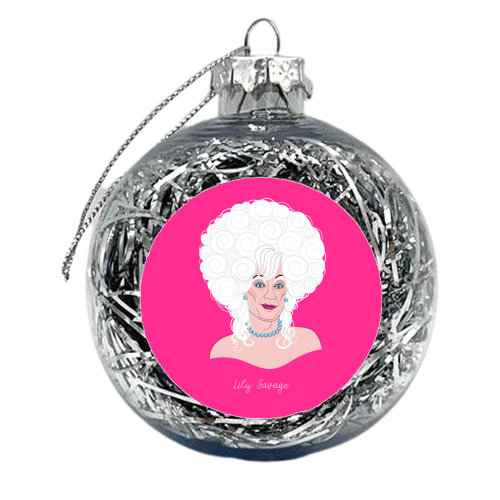 Lily Savage Drag Queen  Portrait (Pink Version) - xmas bauble by Adam Regester