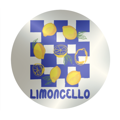 Limoncello Retro Blue Checkered Lemon - Circle Sticker by EZbie