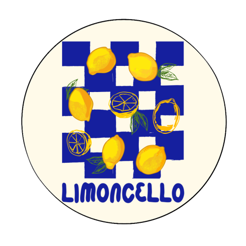 Limoncello Retro Blue Checkered Lemon - Circle Sticker by EZbie