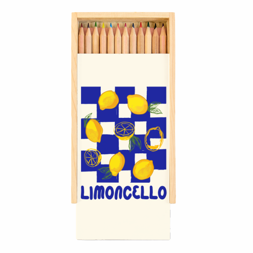 Limoncello Retro Blue Checkered Lemon - Coloured Pencils with Box by EZbie