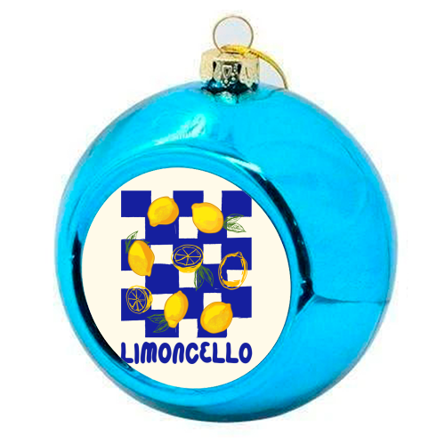 Limoncello Retro Blue Checkered Lemon - colourful christmas bauble by EZbie