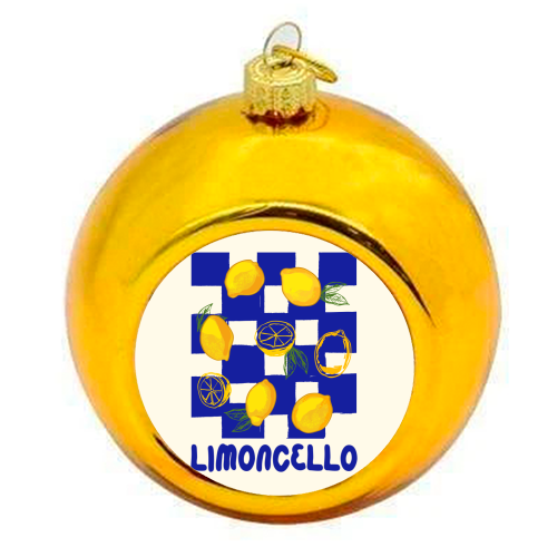Limoncello Retro Blue Checkered Lemon - colourful christmas bauble by EZbie