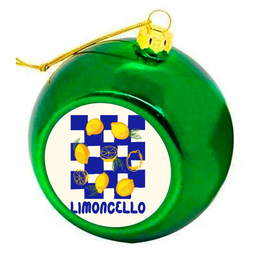 Limoncello Retro Blue Checkered Lemon - colourful christmas bauble by EZbie