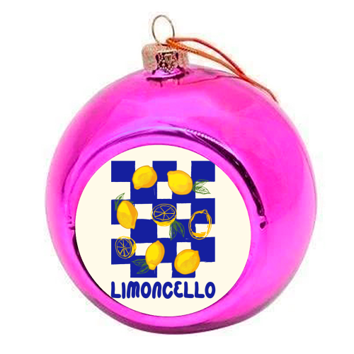 Limoncello Retro Blue Checkered Lemon - colourful christmas bauble by EZbie