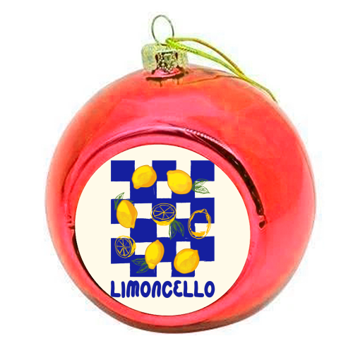Limoncello Retro Blue Checkered Lemon - colourful christmas bauble by EZbie