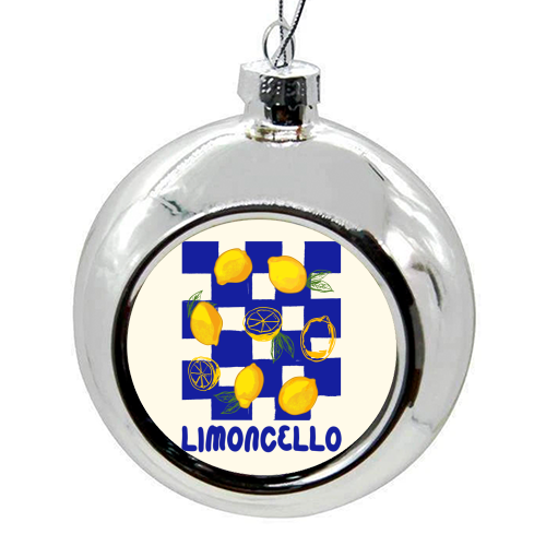 Limoncello Retro Blue Checkered Lemon - colourful christmas bauble by EZbie