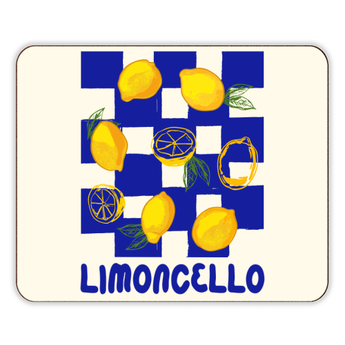 Limoncello Retro Blue Checkered Lemon - designer placemat by EZbie