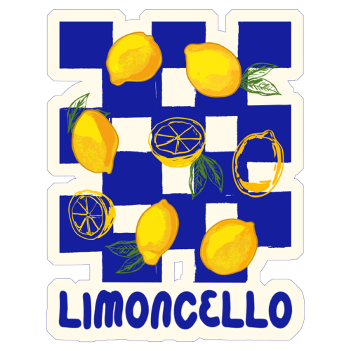 Limoncello Retro Blue Checkered Lemon - Die Cut Sticker by EZbie