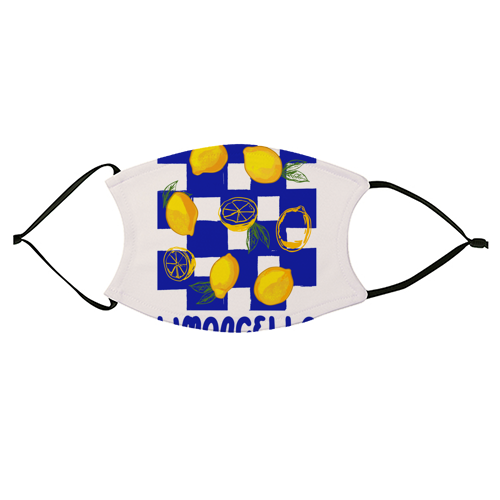 Limoncello Retro Blue Checkered Lemon - face cover mask by EZbie