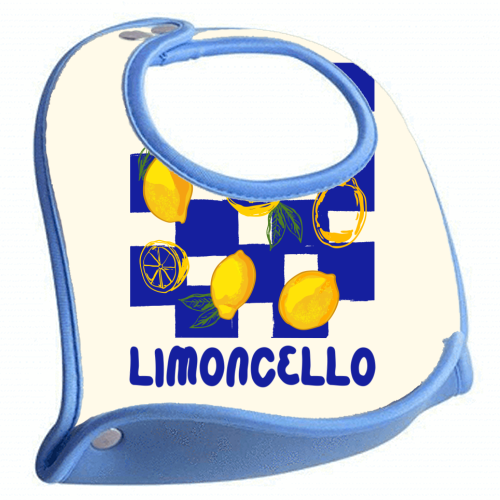 Limoncello Retro Blue Checkered Lemon - feeding bib by EZbie