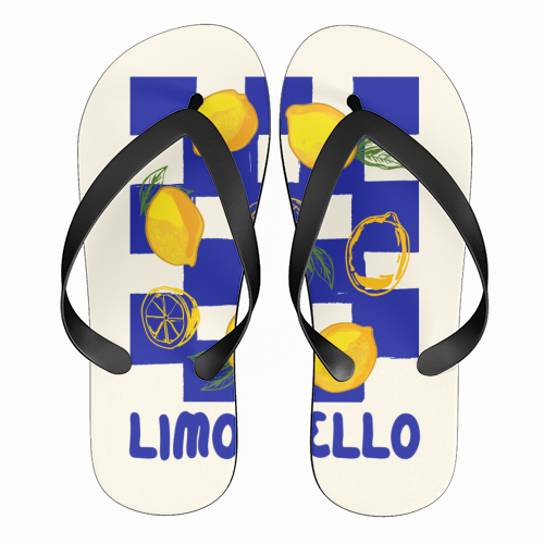 Limoncello Retro Blue Checkered Lemon - funny flip flops by EZbie