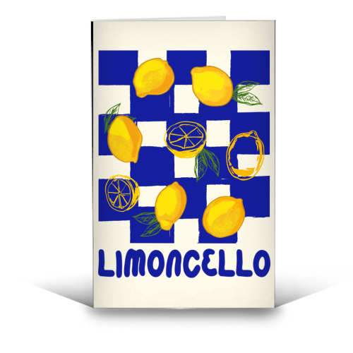 Limoncello Retro Blue Checkered Lemon - funny greeting card by EZbie