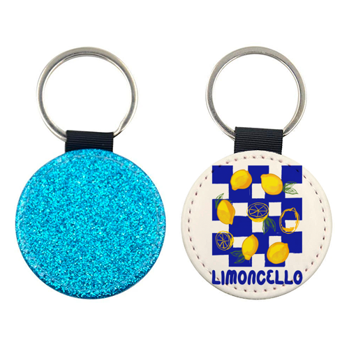 Limoncello Retro Blue Checkered Lemon - keyring by EZbie