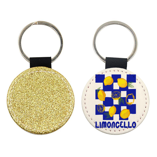 Limoncello Retro Blue Checkered Lemon - keyring by EZbie
