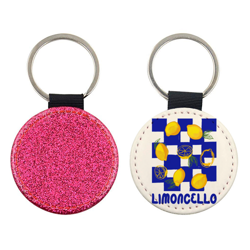 Limoncello Retro Blue Checkered Lemon - keyring by EZbie
