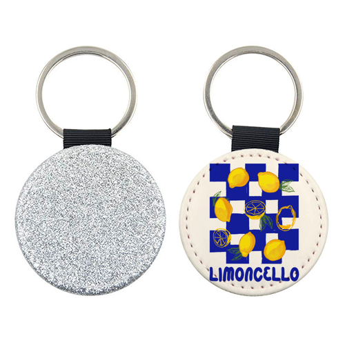 Limoncello Retro Blue Checkered Lemon - keyring by EZbie