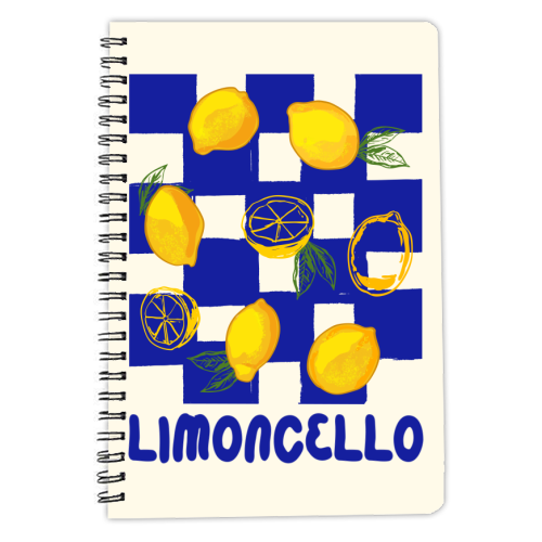 Limoncello Retro Blue Checkered Lemon - personalised A4, A5, A6 notebook by EZbie
