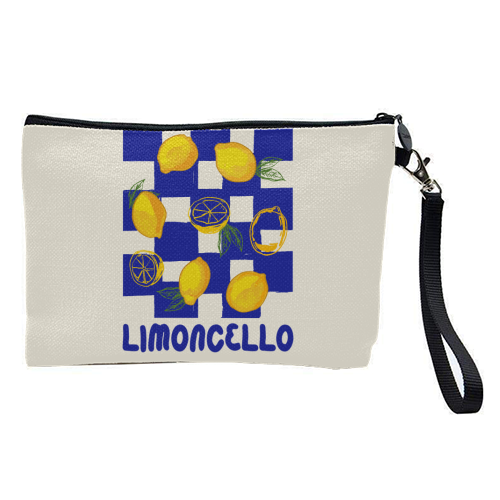 Limoncello Retro Blue Checkered Lemon - pretty makeup bag by EZbie