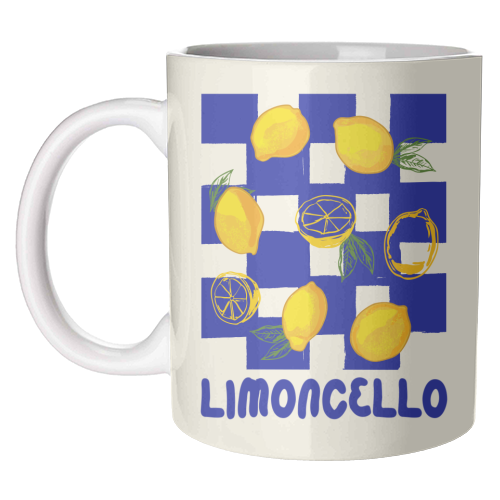 Limoncello Retro Blue Checkered Lemon - unique mug by EZbie