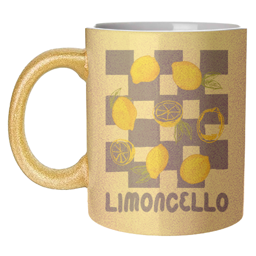 Limoncello Retro Blue Checkered Lemon - unique mug by EZbie