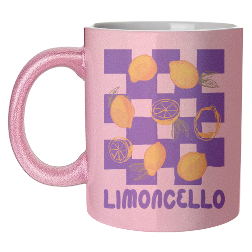 Limoncello Retro Blue Checkered Lemon - unique mug by EZbie