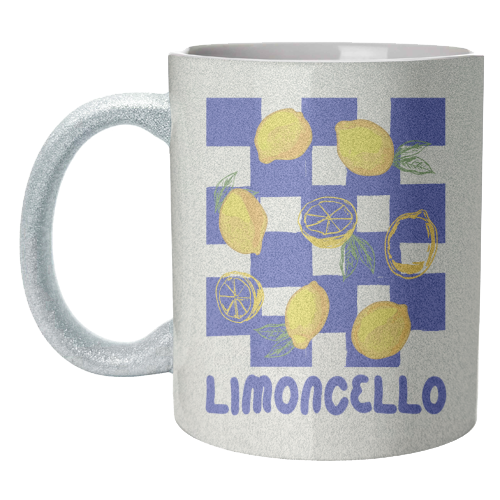 Limoncello Retro Blue Checkered Lemon - unique mug by EZbie