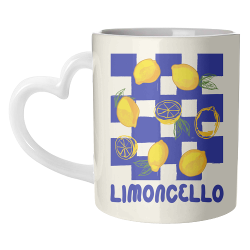 Limoncello Retro Blue Checkered Lemon - unique mug by EZbie