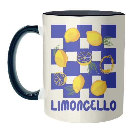 Limoncello Retro Blue Checkered Lemon - unique mug by EZbie
