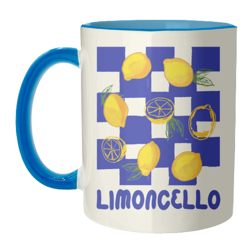 Limoncello Retro Blue Checkered Lemon - unique mug by EZbie