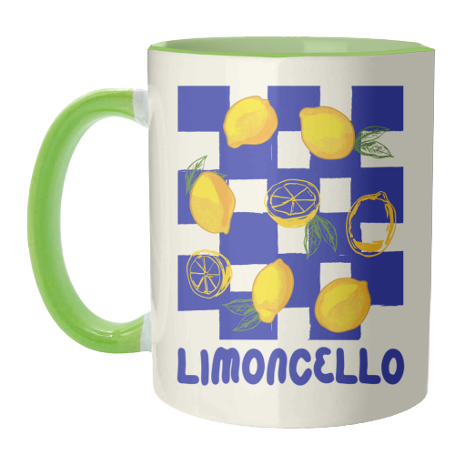 Limoncello Retro Blue Checkered Lemon - unique mug by EZbie