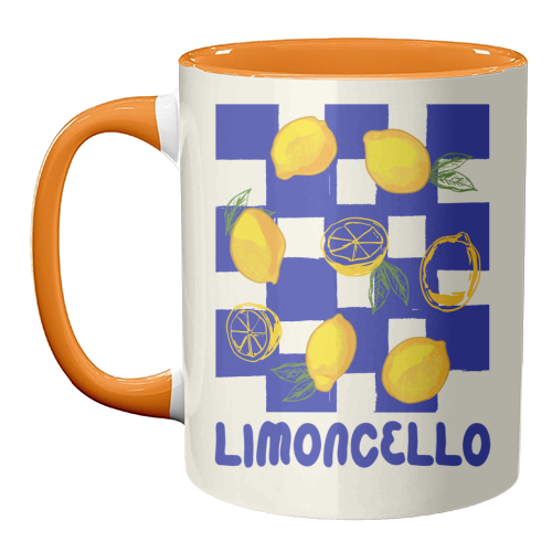 Limoncello Retro Blue Checkered Lemon - unique mug by EZbie