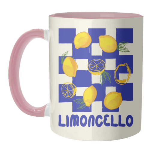Limoncello Retro Blue Checkered Lemon - unique mug by EZbie