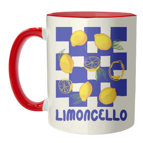 Limoncello Retro Blue Checkered Lemon - unique mug by EZbie