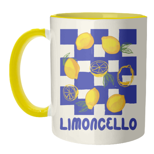 Limoncello Retro Blue Checkered Lemon - unique mug by EZbie
