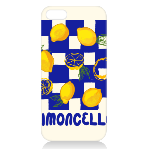 Limoncello Retro Blue Checkered Lemon - unique phone case by EZbie