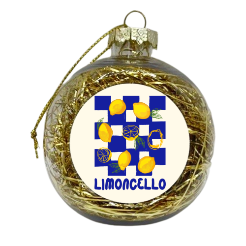 Limoncello Retro Blue Checkered Lemon - xmas bauble by EZbie