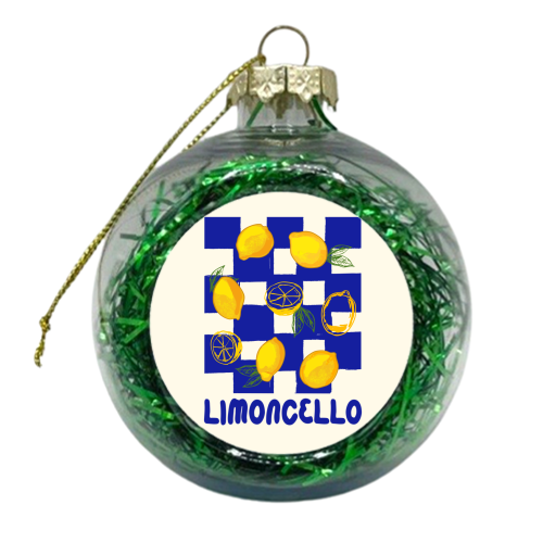 Limoncello Retro Blue Checkered Lemon - xmas bauble by EZbie
