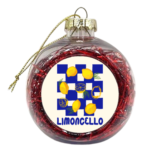 Limoncello Retro Blue Checkered Lemon - xmas bauble by EZbie