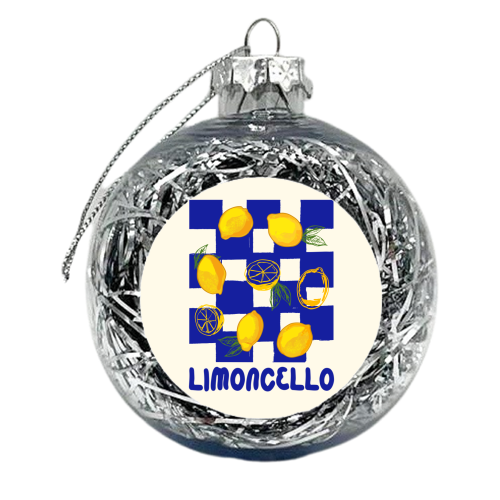 Limoncello Retro Blue Checkered Lemon - xmas bauble by EZbie